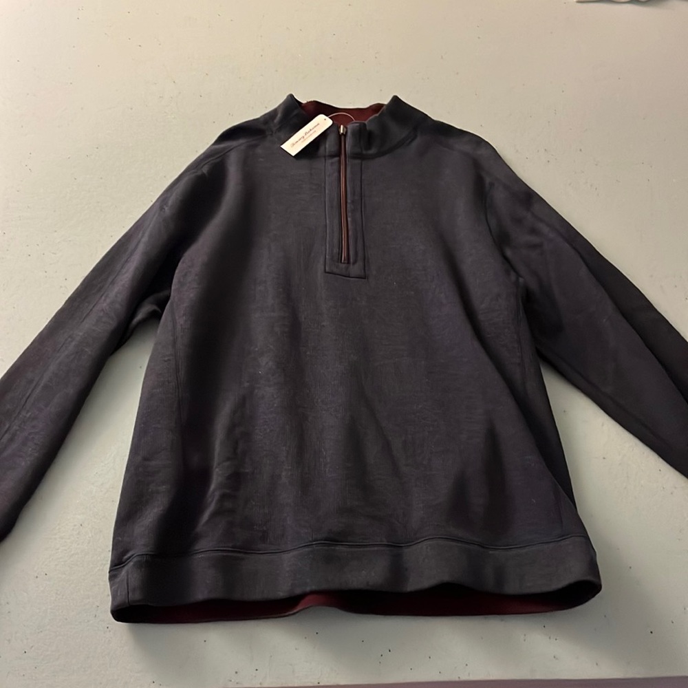 Reversible large men’s new Tommy Bahama flipsider half zip sweater navy maroon